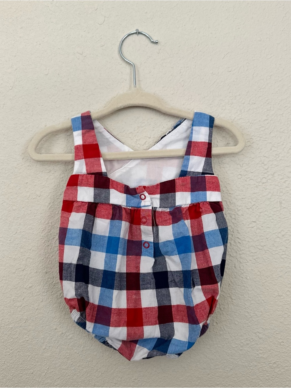 Baby Girls Red, Blue & White Plaid Ruffle Bubble Romper - Picture 2 of 3